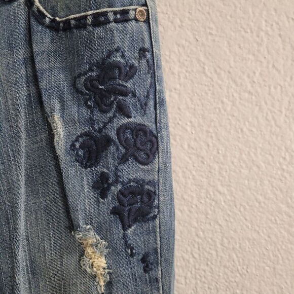Vintage Y2K American Eagle Jeans Women's 8 Embroidered Wide Flare Leg Distressed - Picture 5 of 15